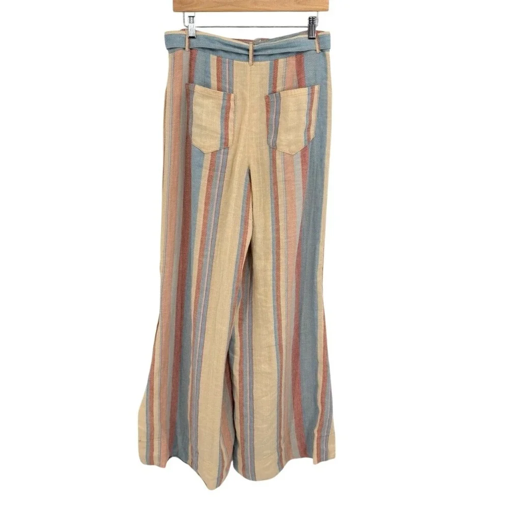 Anthropologie Womens Size 6 Pants Wide Leg Linen Blend Striped High Rise Coastal - Picture 3 of 10